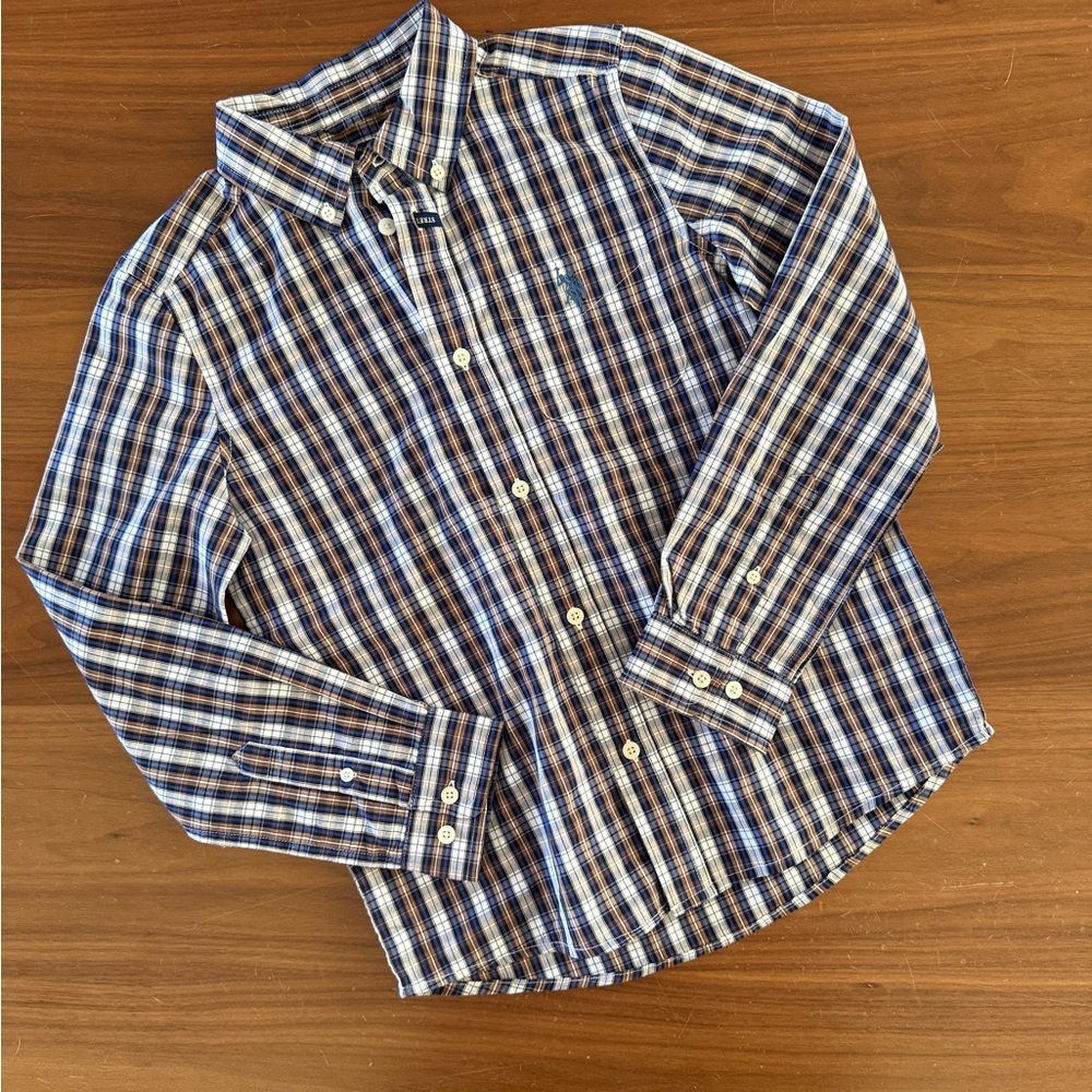 U.S. Polo Assn. Kids Navy and Tan Checkered Shirt
